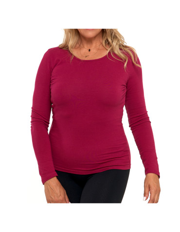 Bluzki i koszule - Bluzka damska z długim rękawem bawełniana gładka FIOLETOWY - produkt 6