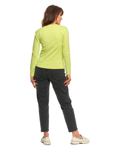 Bluzki i koszule - Bluzka damska z długim rękawem bawełniana gładka ZIELONY - produkt 3