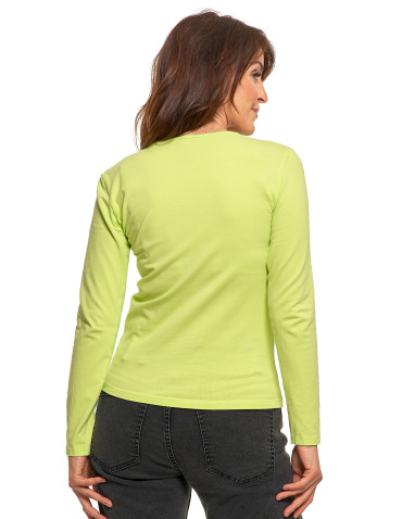 Bluzki i koszule - Bluzka damska z długim rękawem bawełniana gładka ZIELONY - produkt 5