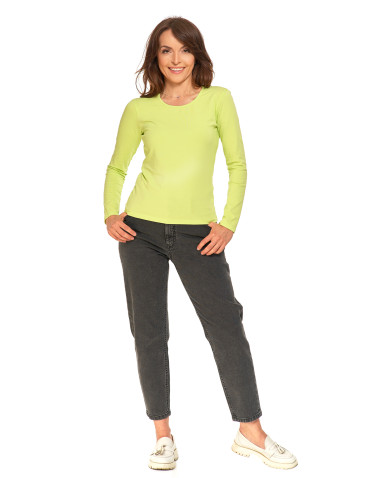 Bluzki i koszule - Bluzka damska z długim rękawem bawełniana gładka ZIELONY - produkt 6