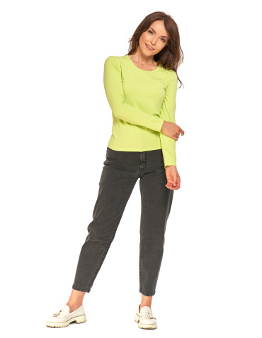 Bluzki i koszule - Bluzka damska z długim rękawem bawełniana gładka ZIELONY - produkt 7