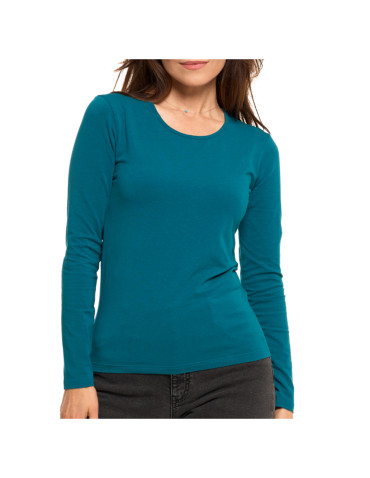 Bluzki i koszule - Bluzka damska z długim rękawem bawełniana gładka CIEMNY ZIELONY - produkt 80