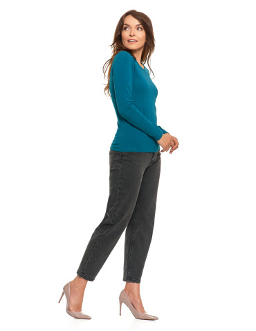 Bluzki i koszule - Bluzka damska z długim rękawem bawełniana gładka CIEMNY ZIELONY - produkt 83