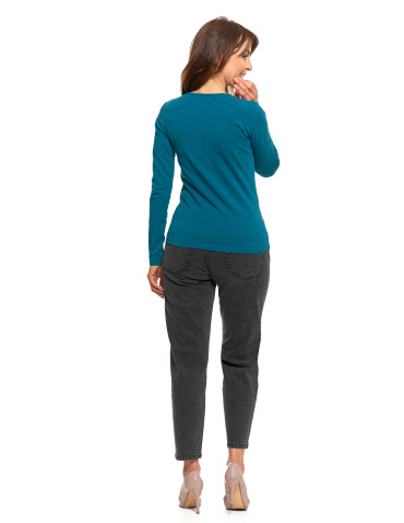 Bluzki i koszule - Bluzka damska z długim rękawem bawełniana gładka CIEMNY ZIELONY - produkt 84