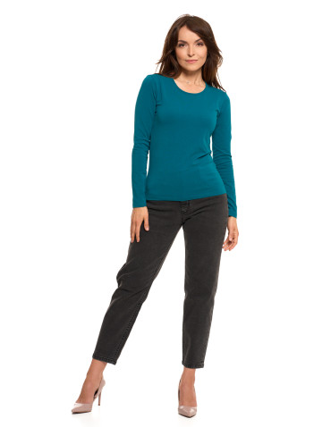 Bluzki i koszule - Bluzka damska z długim rękawem bawełniana gładka CIEMNY ZIELONY - produkt 85