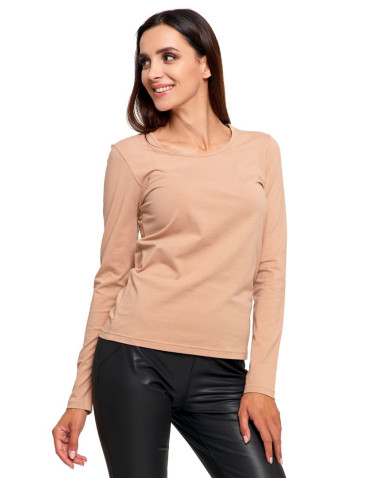 Bluzki i koszule - Bluzka damska z długim rękawem bawełniana gładka CIEMNY ZIELONY - produkt 86