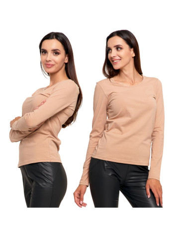 Bluzki i koszule - Bluzka damska z długim rękawem bawełniana gładka CIEMNY ZIELONY - produkt 87