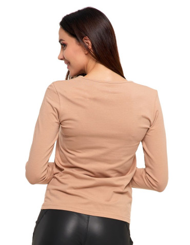 Bluzki i koszule - Bluzka damska z długim rękawem bawełniana gładka CIEMNY ZIELONY - produkt 89