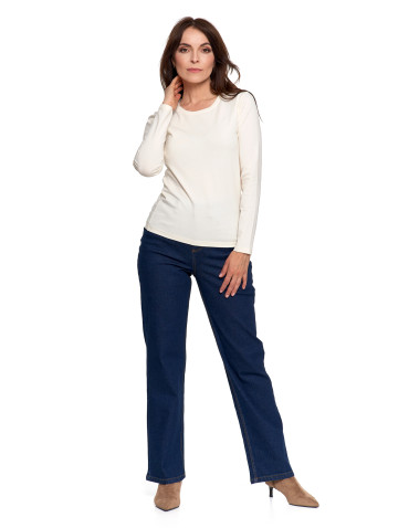 Bluzki i koszule - Bluzka damska z długim rękawem bawełniana gładka CIEMNY ZIELONY - produkt 90