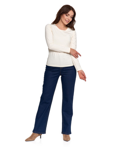 Bluzki i koszule - Bluzka damska z długim rękawem bawełniana gładka CIEMNY ZIELONY - produkt 97