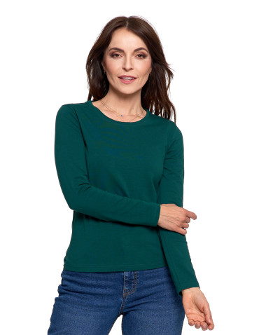 Bluzki i koszule - Bluzka damska z długim rękawem bawełniana gładka ZIELONY - produkt 8