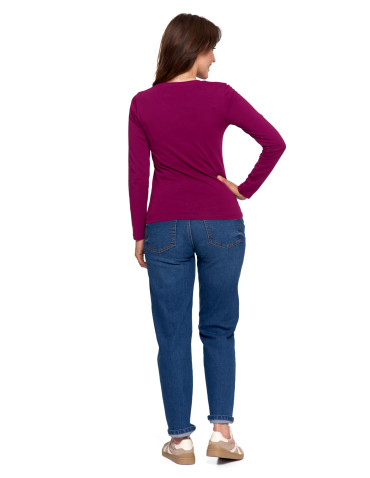 Bluzki i koszule - Bluzka damska z długim rękawem bawełniana gładka FIOLETOWY - produkt 7