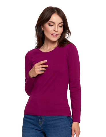 Bluzki i koszule - Bluzka damska z długim rękawem bawełniana gładka FIOLETOWY - produkt 10