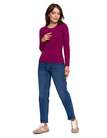Bluzki i koszule - Bluzka damska z długim rękawem bawełniana gładka FIOLETOWY - produkt 11