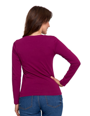 Bluzki i koszule - Bluzka damska z długim rękawem bawełniana gładka FIOLETOWY - produkt 12