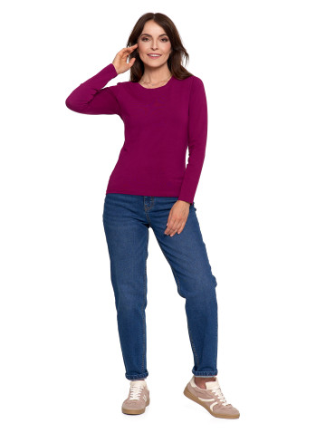 Bluzki i koszule - Bluzka damska z długim rękawem bawełniana gładka FIOLETOWY - produkt 13
