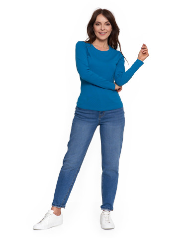 Bluzki i koszule - Bluzka damska z długim rękawem bawełniana gładka CIEMNY ZIELONY - produkt 106