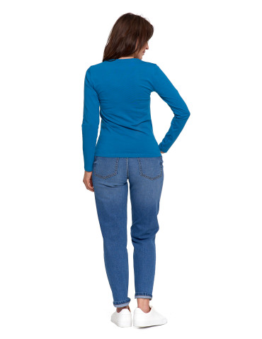 Bluzki i koszule - Bluzka damska z długim rękawem bawełniana gładka CIEMNY ZIELONY - produkt 107