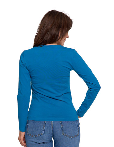 Bluzki i koszule - Bluzka damska z długim rękawem bawełniana gładka CIEMNY ZIELONY - produkt 108