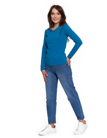 Bluzki i koszule - Bluzka damska z długim rękawem bawełniana gładka CIEMNY ZIELONY - produkt 109