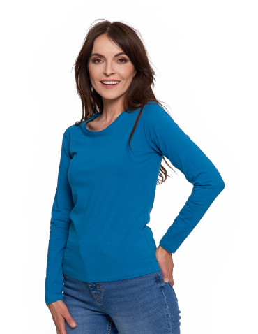 Bluzki i koszule - Bluzka damska z długim rękawem bawełniana gładka CIEMNY ZIELONY - produkt 110