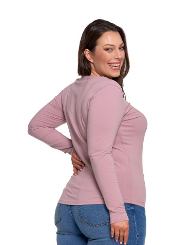 Bluzki i koszule - Bluzka damska z długim rękawem bawełniana gładka RÓŻOWY - produkt 7