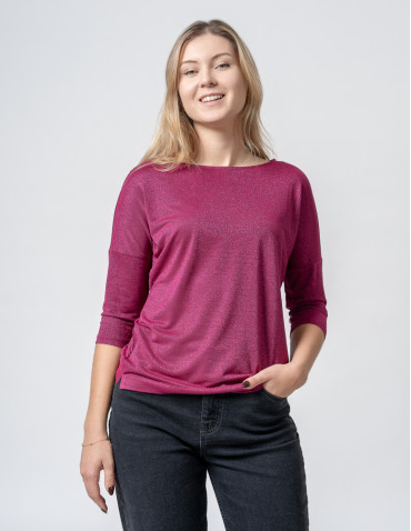 Bluzki i koszule - Bluzka damska błyszcząca z rękawem 3/4 FUKSJA - produkt 8