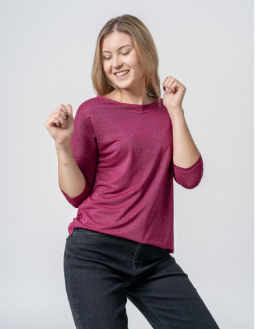Bluzki i koszule - Bluzka damska błyszcząca z rękawem 3/4 FUKSJA - produkt 9