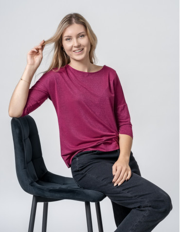 Bluzki i koszule - Bluzka damska błyszcząca z rękawem 3/4 FUKSJA - produkt 11