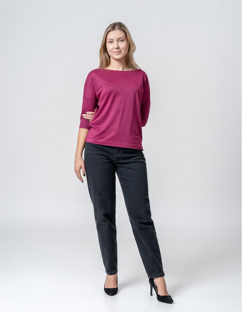 Bluzki i koszule - Bluzka damska błyszcząca z rękawem 3/4 FUKSJA  - produkt moraj.pl 12