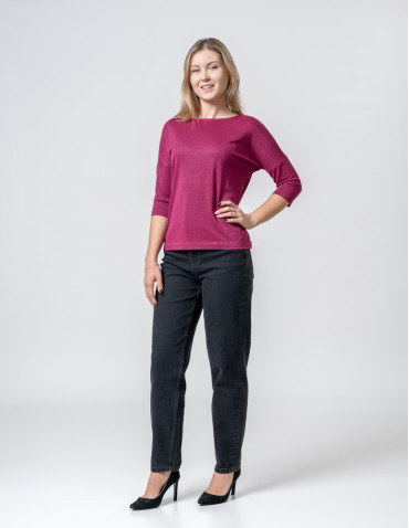 Bluzki i koszule - Bluzka damska błyszcząca z rękawem 3/4 FUKSJA - produkt 13