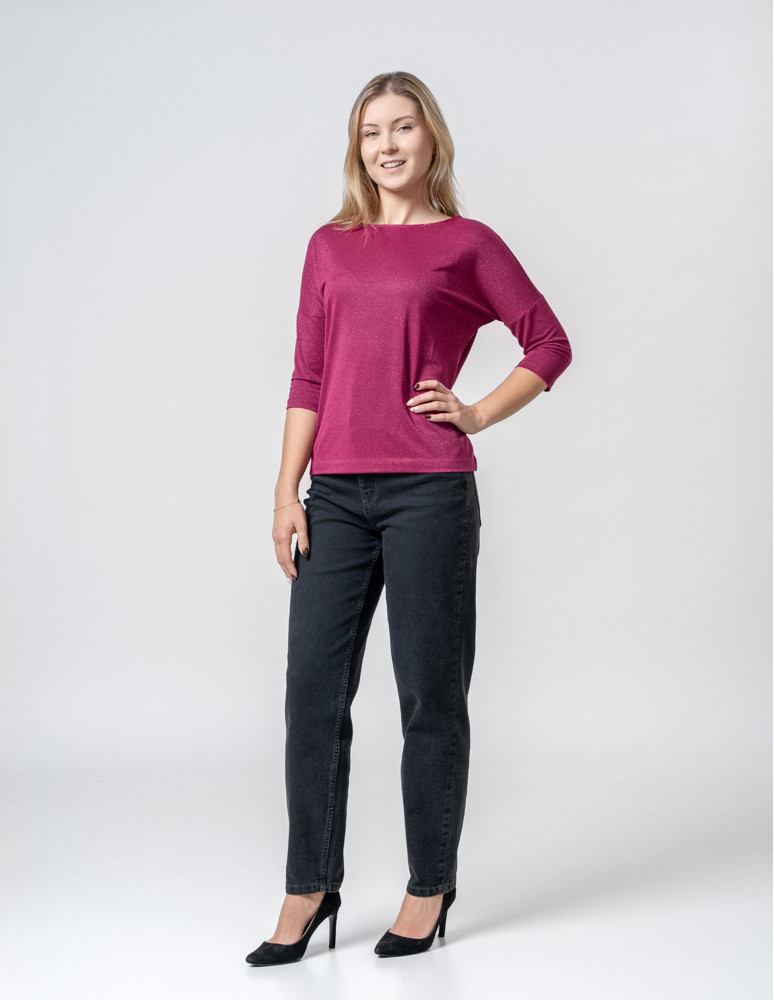 Bluzki i koszule - Bluzka damska błyszcząca z rękawem 3/4 FUKSJA  - produkt moraj.pl 13