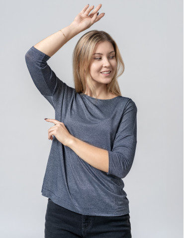 Bluzki i koszule - Bluzka damska błyszcząca z rękawem 3/4 SZARY - produkt 11