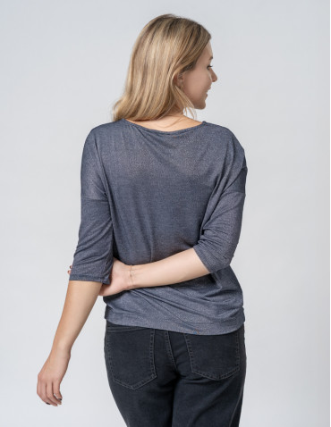 Bluzki i koszule - Bluzka damska błyszcząca z rękawem 3/4 SZARY - produkt 12