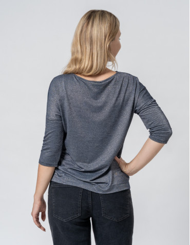Bluzki i koszule - Bluzka damska błyszcząca z rękawem 3/4 SZARY - produkt 13
