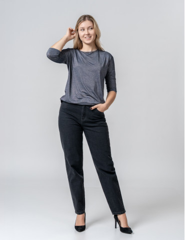 Bluzki i koszule - Bluzka damska błyszcząca z rękawem 3/4 SZARY - produkt 15