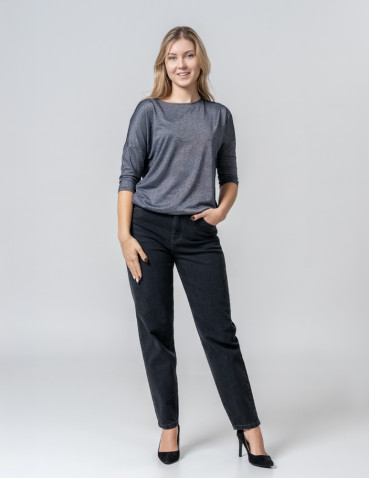 Bluzki i koszule - Bluzka damska błyszcząca z rękawem 3/4 SZARY - produkt 16