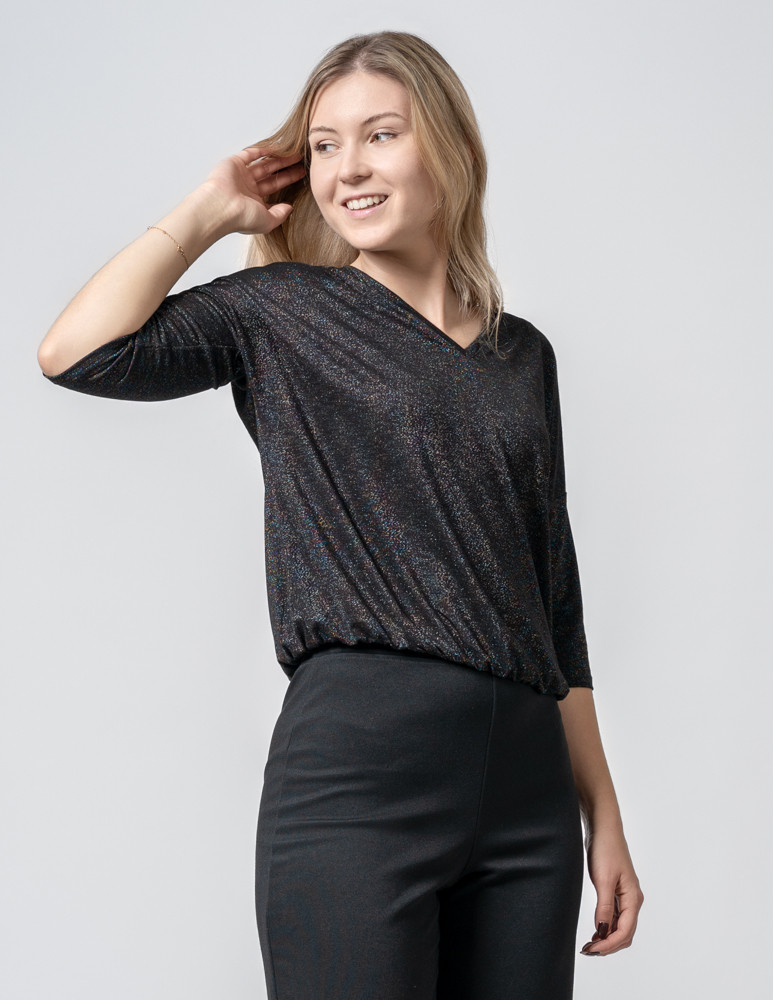 Bluzki i koszule - Damska bluzka błyszcząca o kroju bombki CZARNY - produkt moraj.pl 2