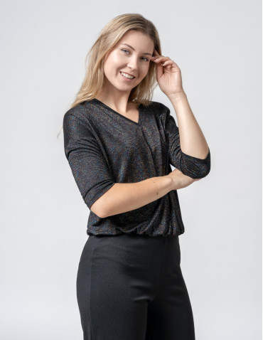 Bluzki i koszule - Damska bluzka błyszcząca o kroju bombki CZARNY - produkt 3