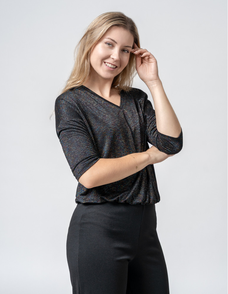 Bluzki i koszule - Damska bluzka błyszcząca o kroju bombki CZARNY - produkt moraj.pl 3