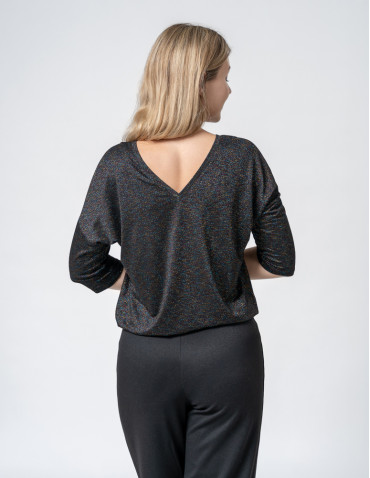 Bluzki i koszule - Damska bluzka błyszcząca o kroju bombki CZARNY - produkt 4