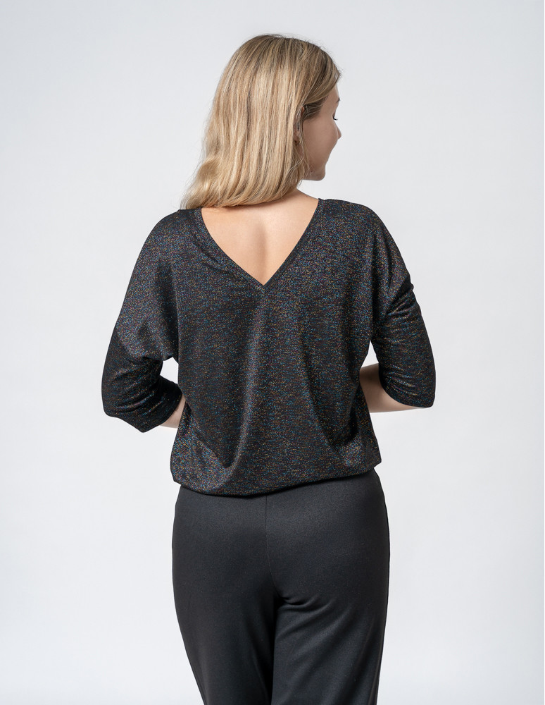 Bluzki i koszule - Damska bluzka błyszcząca o kroju bombki CZARNY - produkt moraj.pl 4