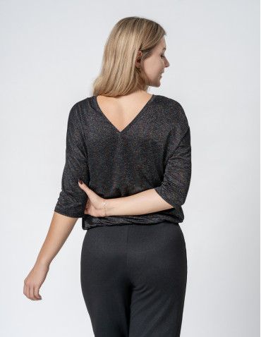 Bluzki i koszule - Damska bluzka błyszcząca o kroju bombki CZARNY - produkt 5