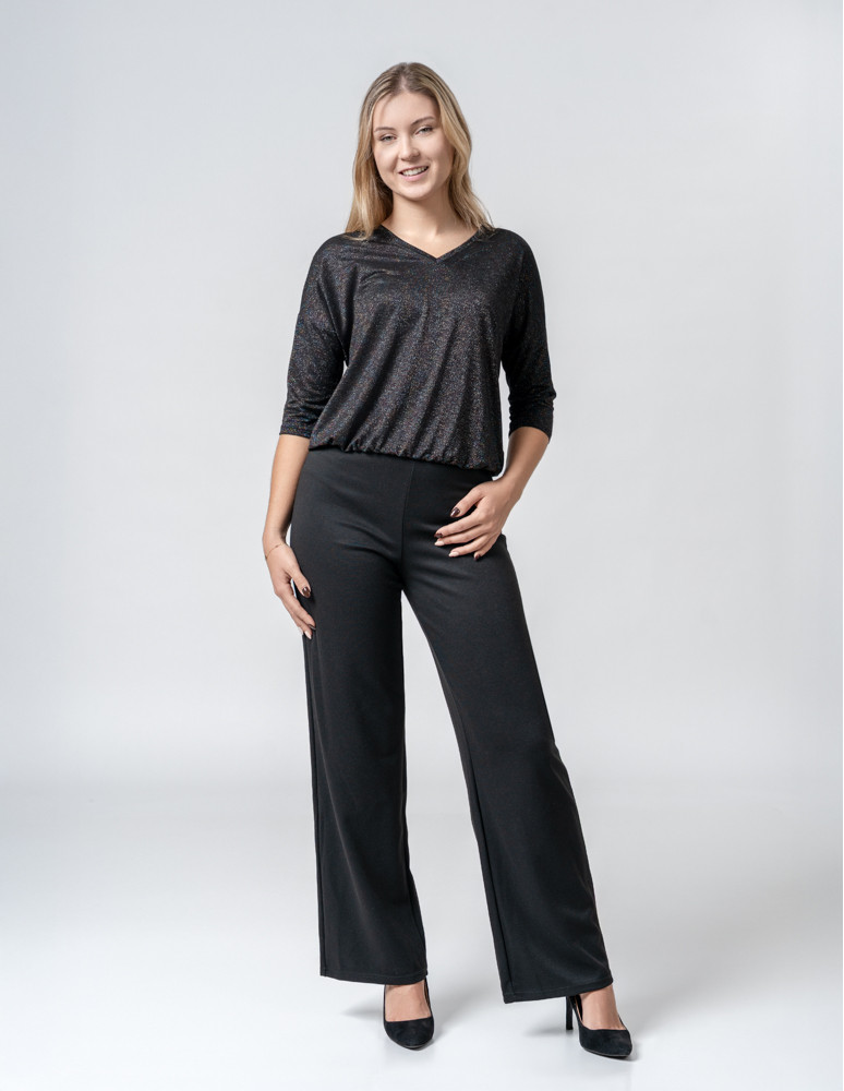 Bluzki i koszule - Damska bluzka błyszcząca o kroju bombki CZARNY - produkt moraj.pl 6