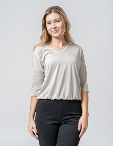 Bluzki i koszule - Damska bluzka błyszcząca o kroju bombki BEŻOWY - produkt 1