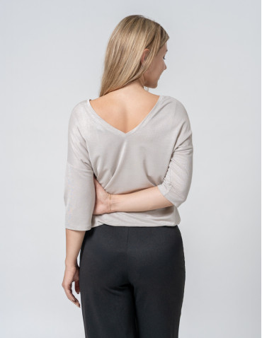 Bluzki i koszule - Damska bluzka błyszcząca o kroju bombki BEŻOWY - produkt 3