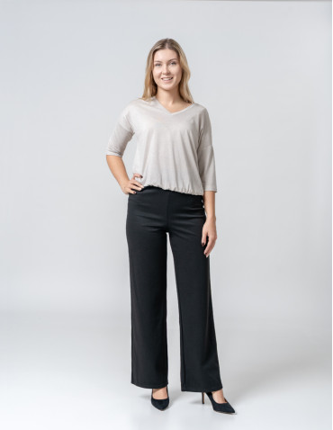 Bluzki i koszule - Damska bluzka błyszcząca o kroju bombki BEŻOWY - produkt 4