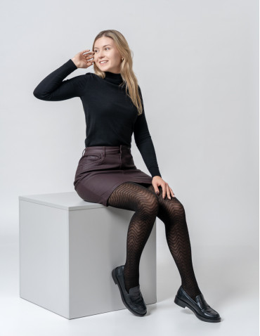 Rajstopy - Bawełniane rajstopy damskie z wzorem 90 DEN CZARNY - produkt 5