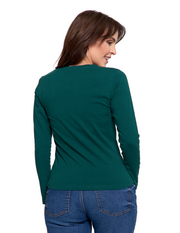 Bluzki i koszule - Bluzka damska z długim rękawem bawełniana gładka ZIELONY - produkt 9