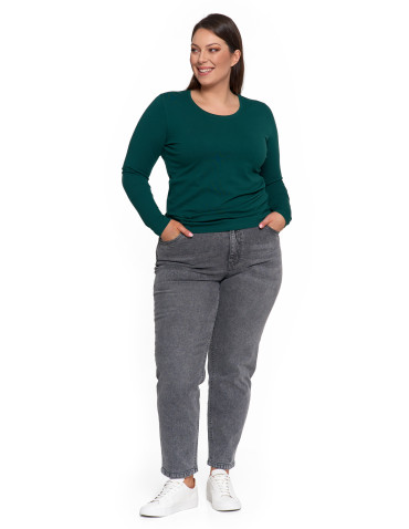 Bluzki i koszule - Bluzka damska z długim rękawem bawełniana gładka ZIELONY - produkt 11